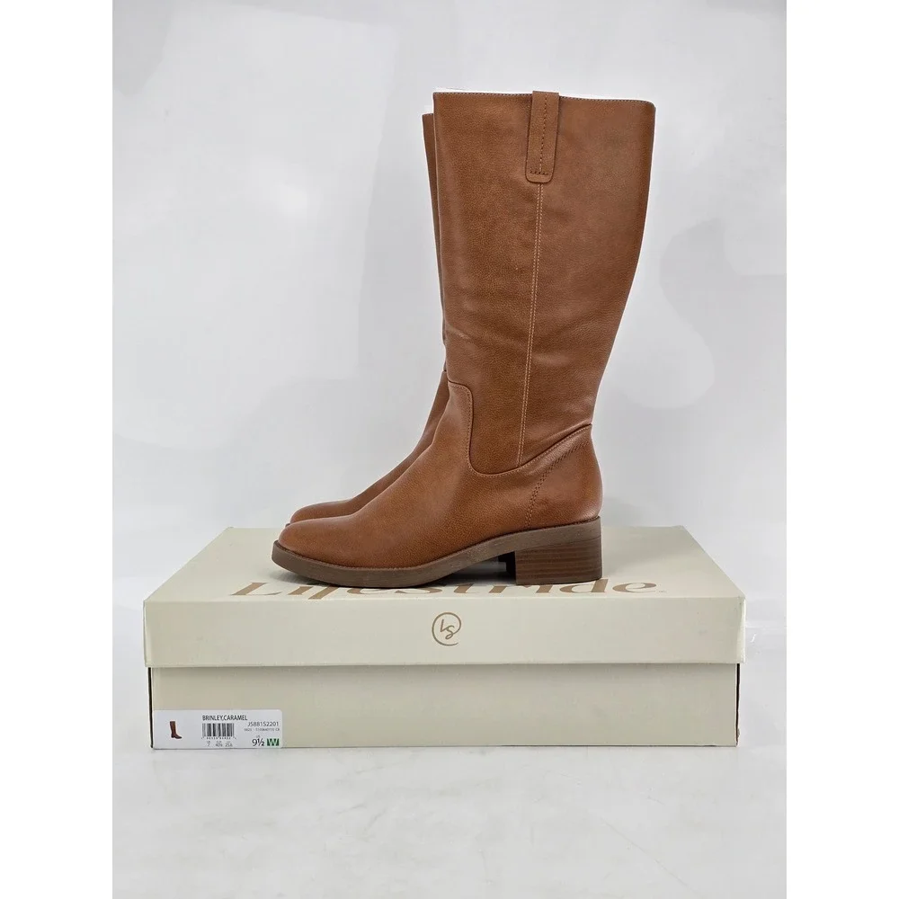 LifeStride Brinley Boots Womens 9.5W Caramel Tall Zip Soft System -NEW